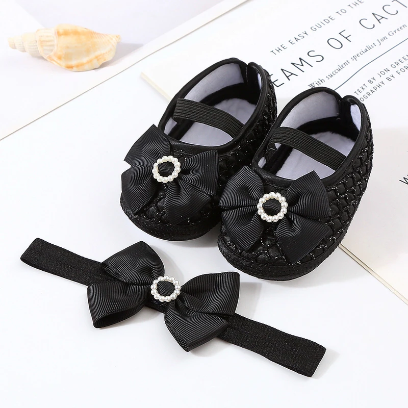 ০-১২ মাস Round Stone Baby Shoes With Headband