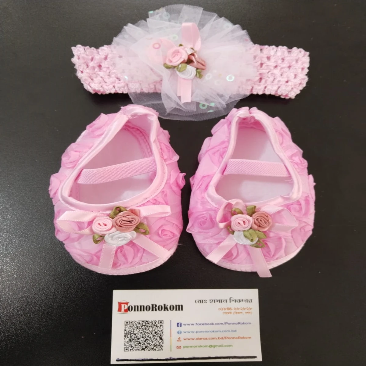 ০-১২ মাস মেয়ে বাবুর জন্য 3 Flower Shoe - Pink - Thumbnail 3