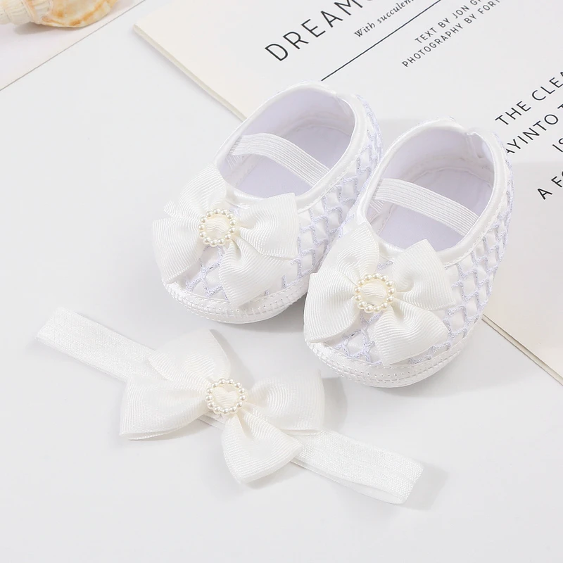 ০-১২ মাস Round Stone Baby Shoes With Headband